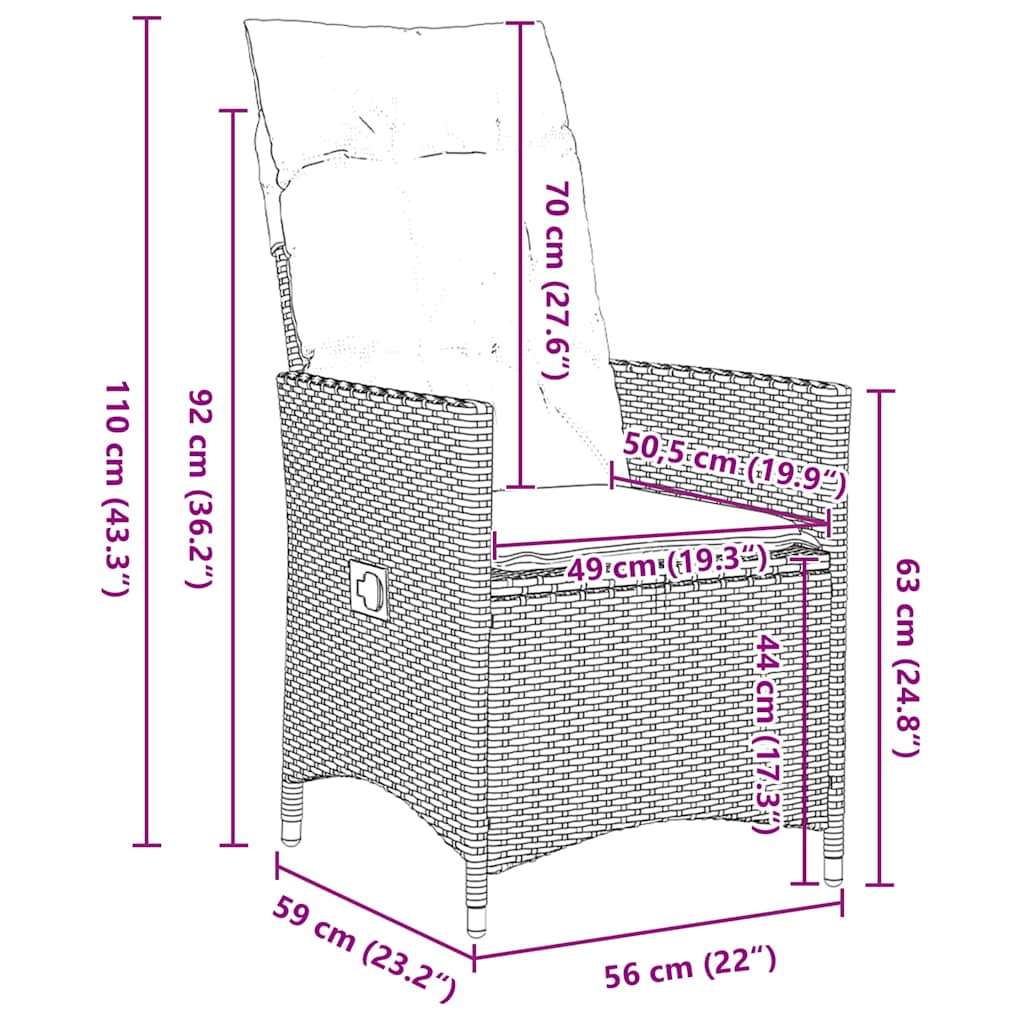Conjunto de Comedor de Jardín 3 pcs Negro ratán sintético