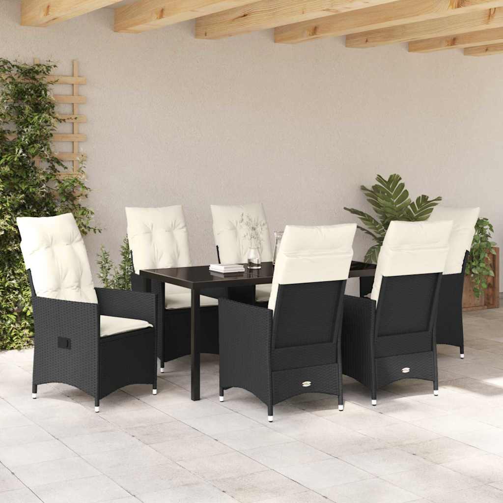 Conjunto de Comedor de Jardín 7 pcs Negro ratán sintético