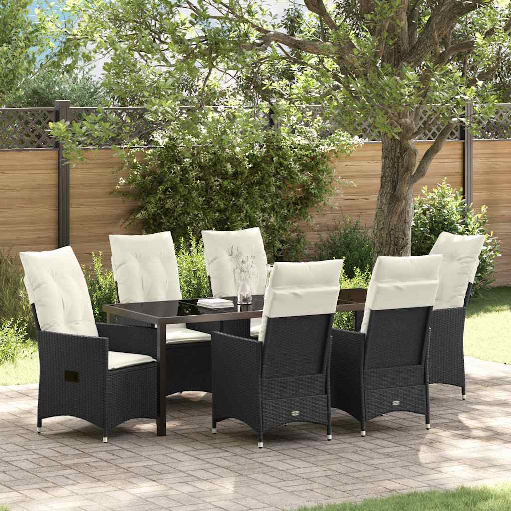 Conjunto de Comedor de Jardín 7 pcs Negro ratán sintético