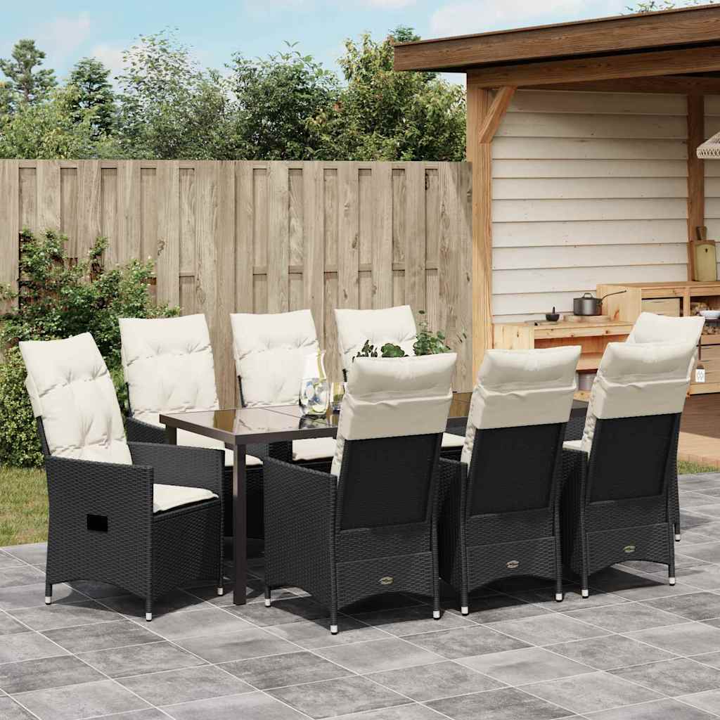 Conjunto de Comedor de Jardín 9 pcs Negro ratán sintético