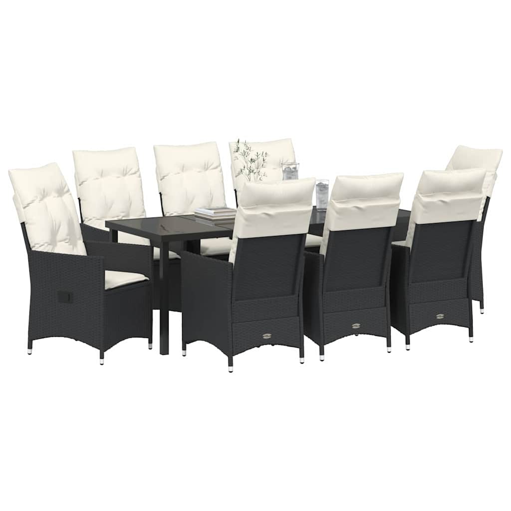 Conjunto de Comedor de Jardín 9 pcs Negro ratán sintético