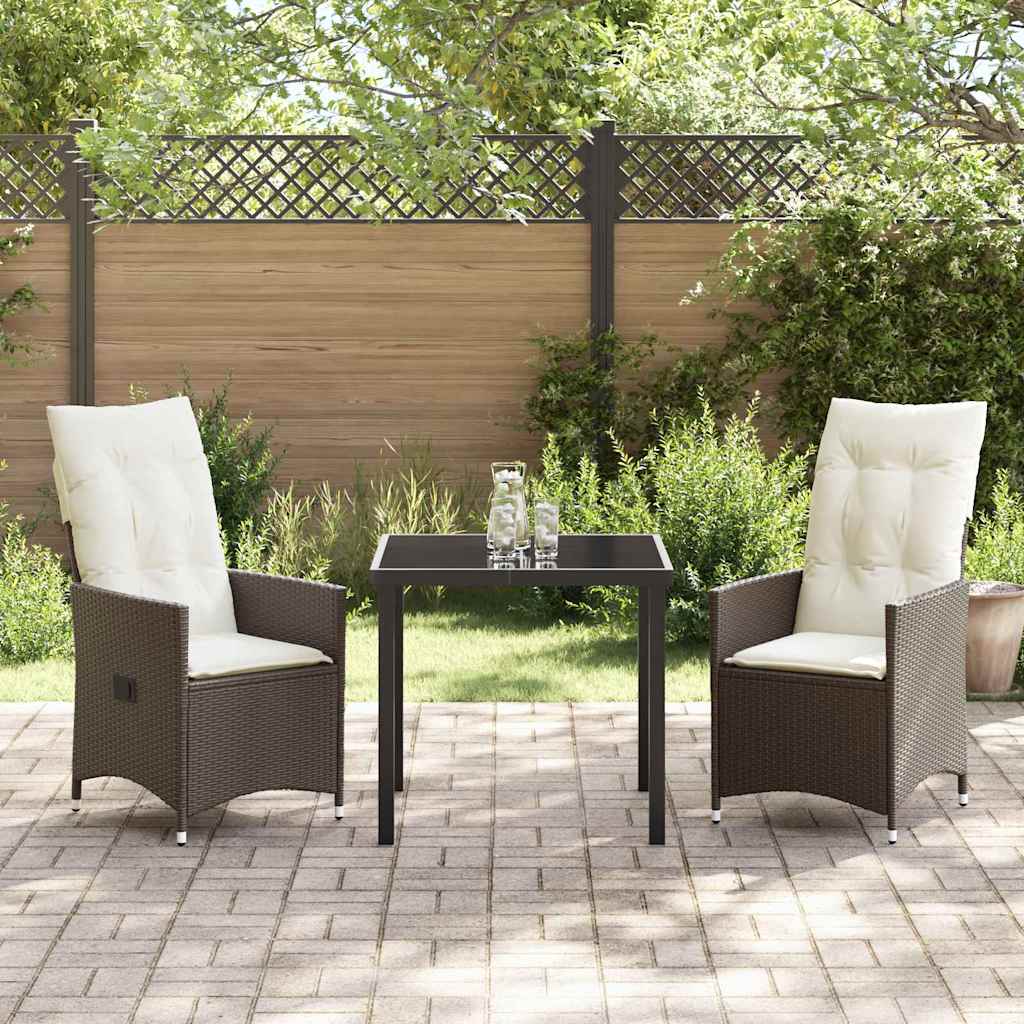 Conjunto de Comedor de Jardín 3 pcs Marrón ratán sintético