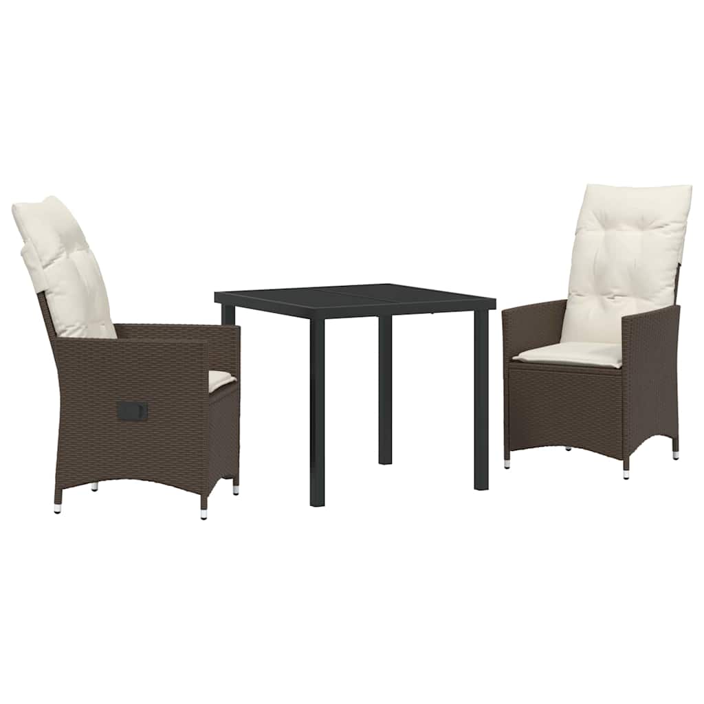 Conjunto de Comedor de Jardín 3 pcs Marrón ratán sintético
