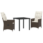 Conjunto de Comedor de Jardín 3 pcs Marrón ratán sintético