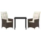 Conjunto de Comedor de Jardín 3 pcs Marrón ratán sintético