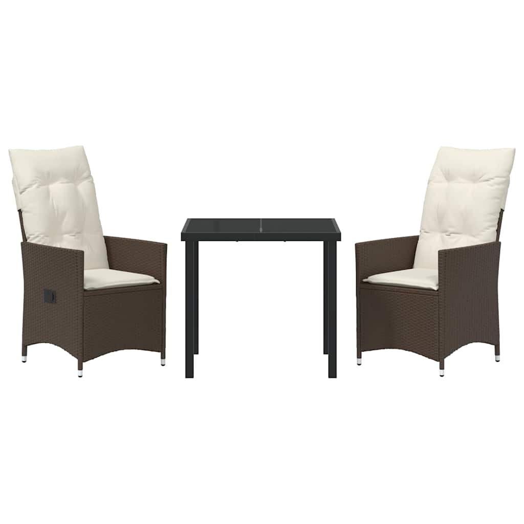 Conjunto de Comedor de Jardín 3 pcs Marrón ratán sintético