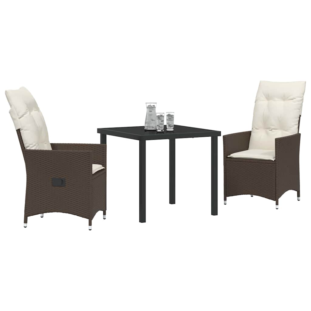 Conjunto de Comedor de Jardín 3 pcs Marrón ratán sintético