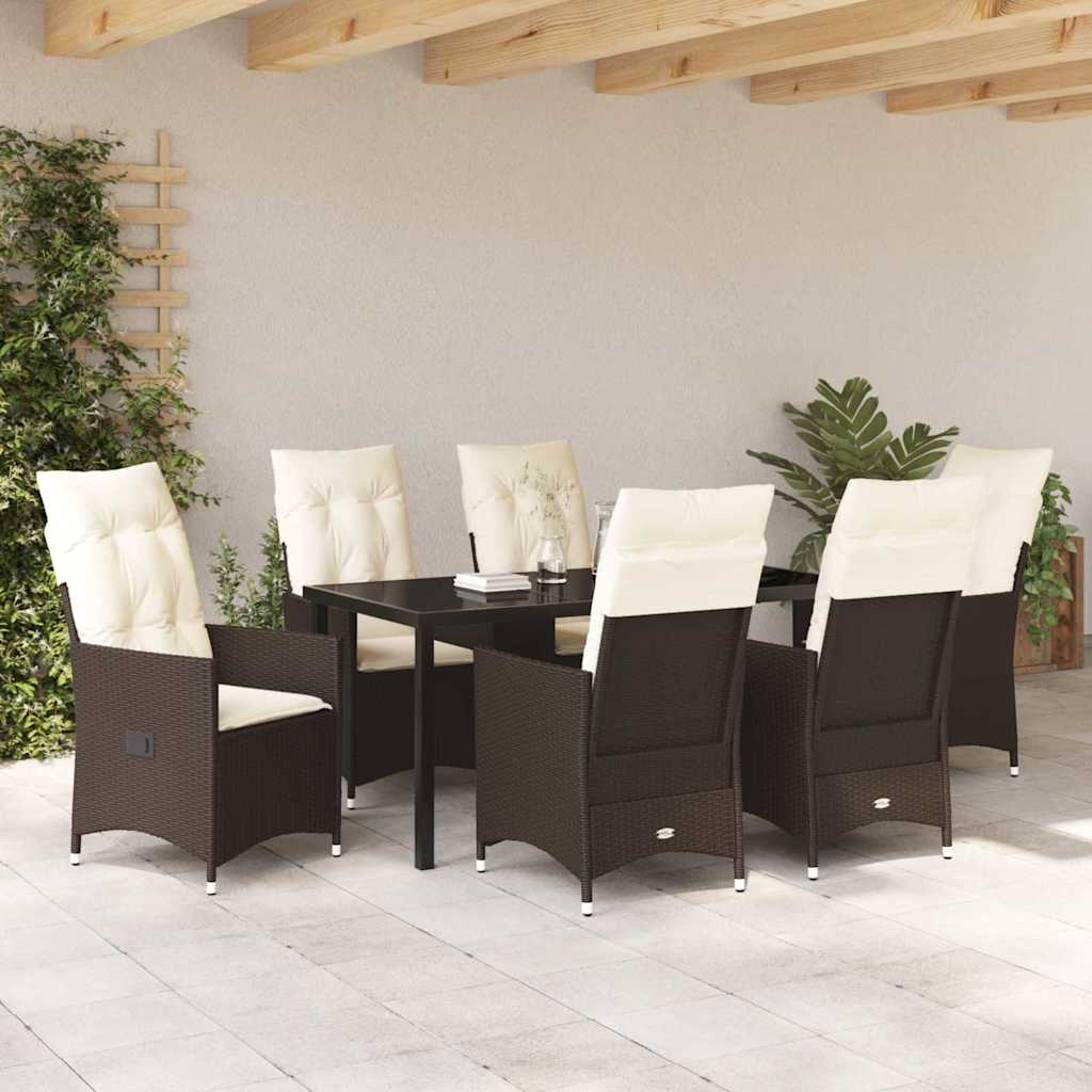 Conjunto de Comedor de Jardín 7 pcs Marrón ratán sintético