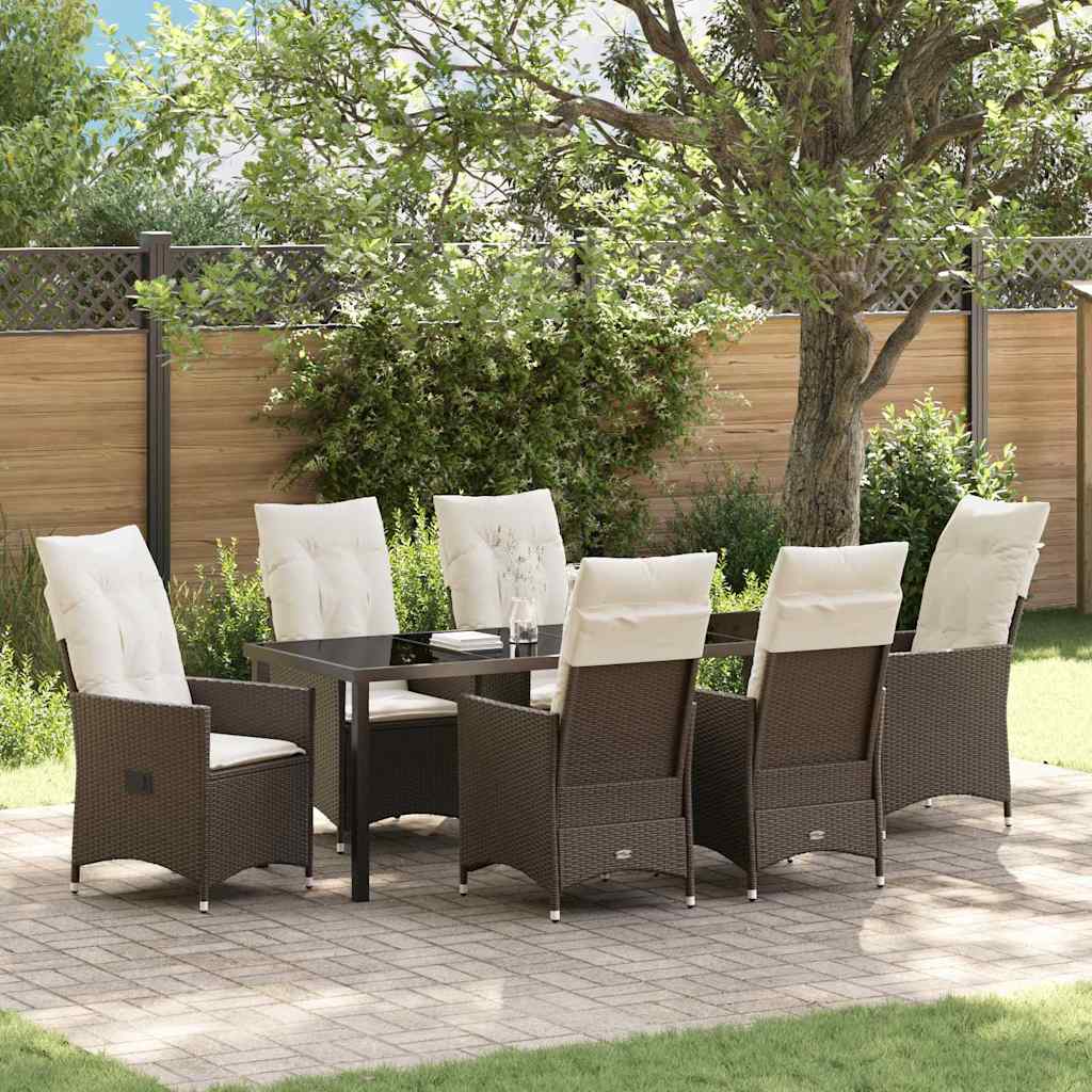 Conjunto de Comedor de Jardín 7 pcs Marrón ratán sintético