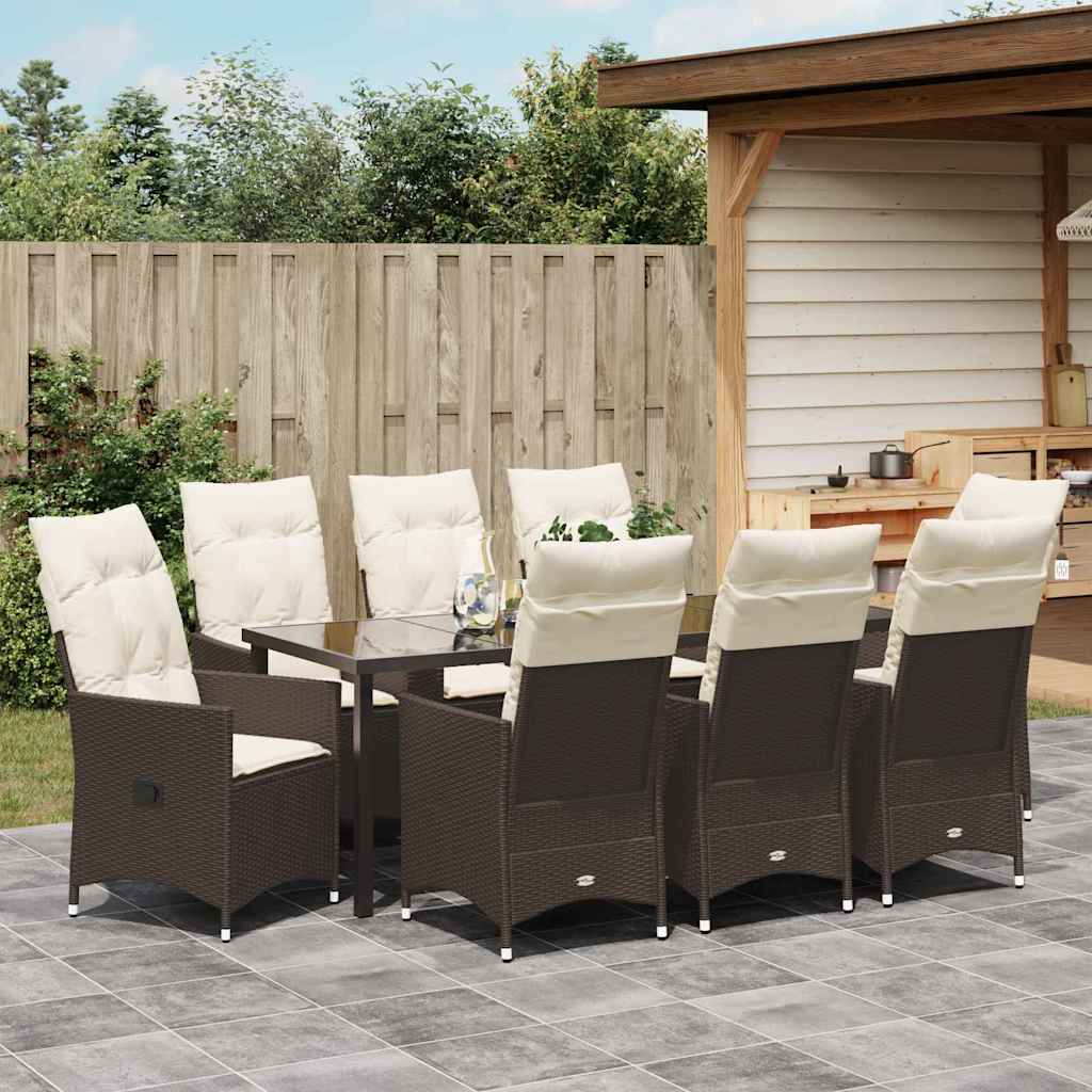 Conjunto de Comedor de Jardín 9 pcs Marrón ratán sintético