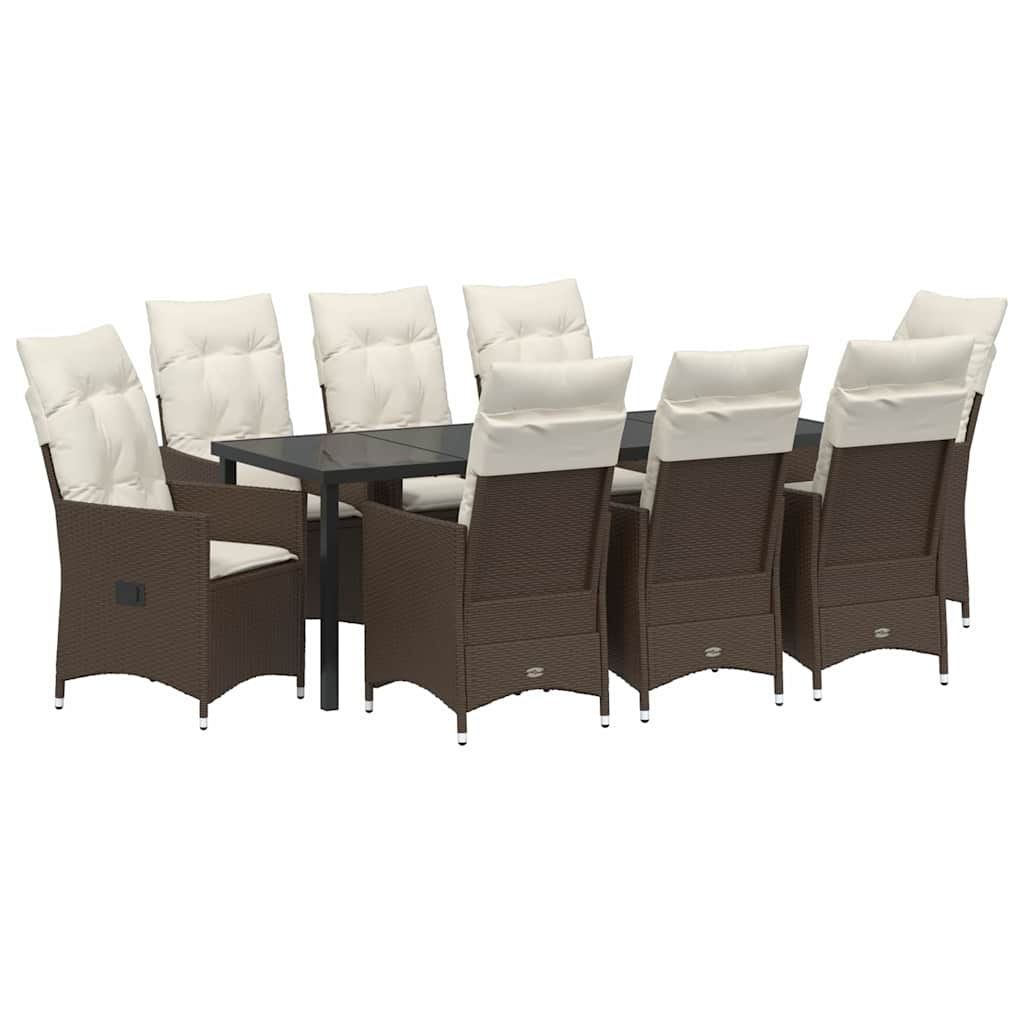 Conjunto de Comedor de Jardín 9 pcs Marrón ratán sintético