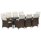 Conjunto de Comedor de Jardín 9 pcs Marrón ratán sintético