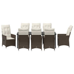 Conjunto de Comedor de Jardín 9 pcs Marrón ratán sintético