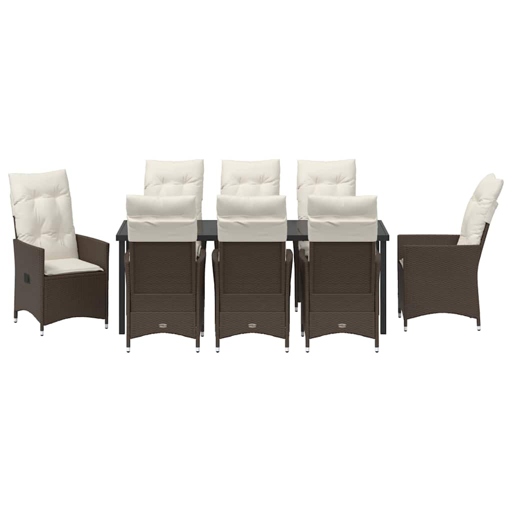 Conjunto de Comedor de Jardín 9 pcs Marrón ratán sintético