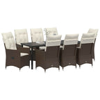 Conjunto de Comedor de Jardín 9 pcs Marrón ratán sintético