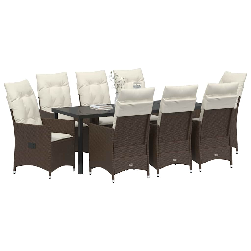 Conjunto de Comedor de Jardín 9 pcs Marrón ratán sintético