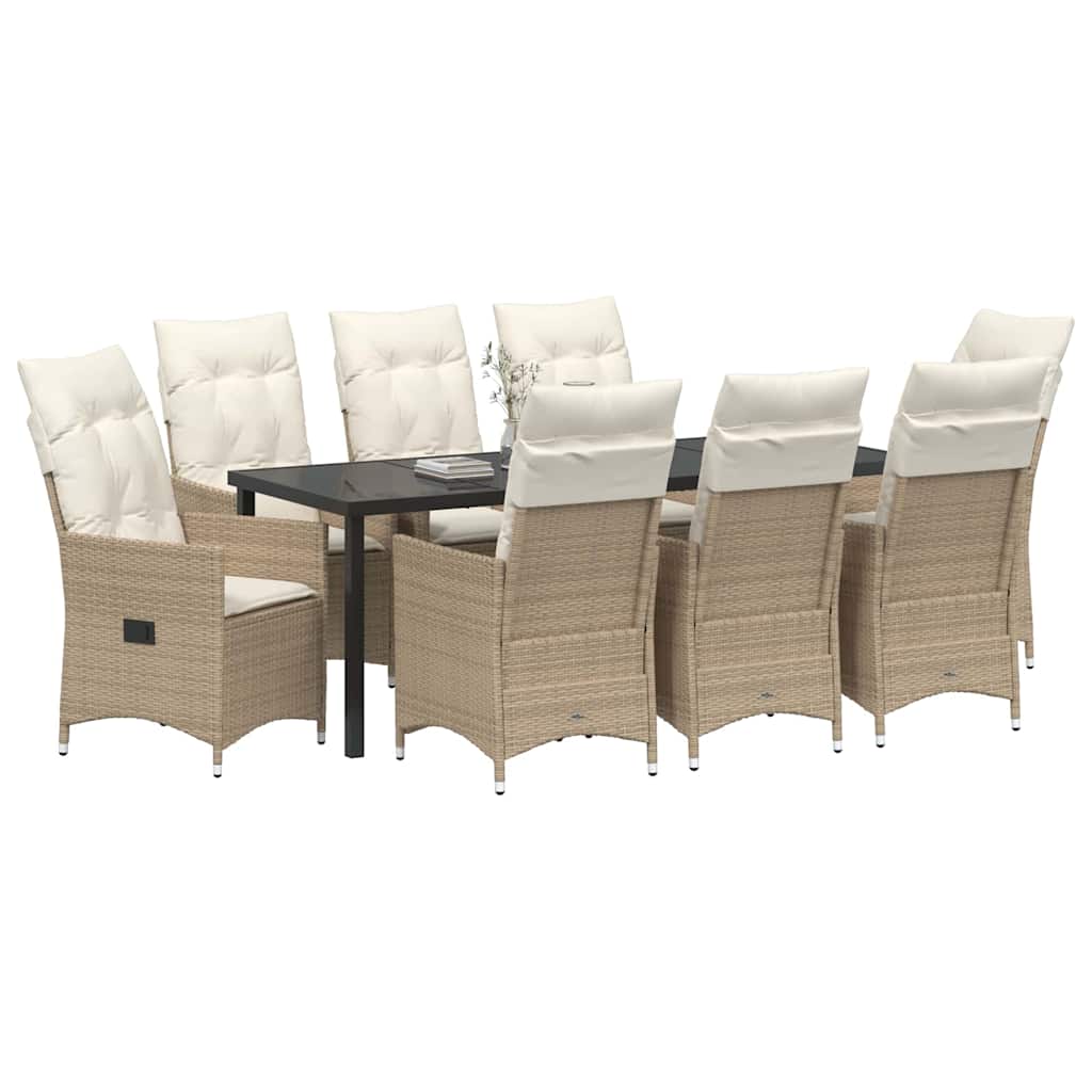 Conjunto de Comedor de Jardín 9 pcs Beige ratán sintético
