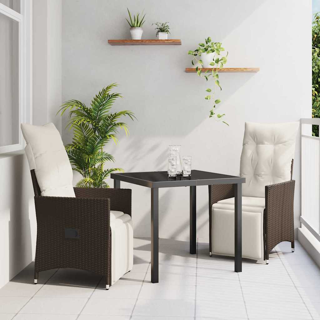 Conjunto de Comedor de Jardín 3 pcs Marrón ratán sintético