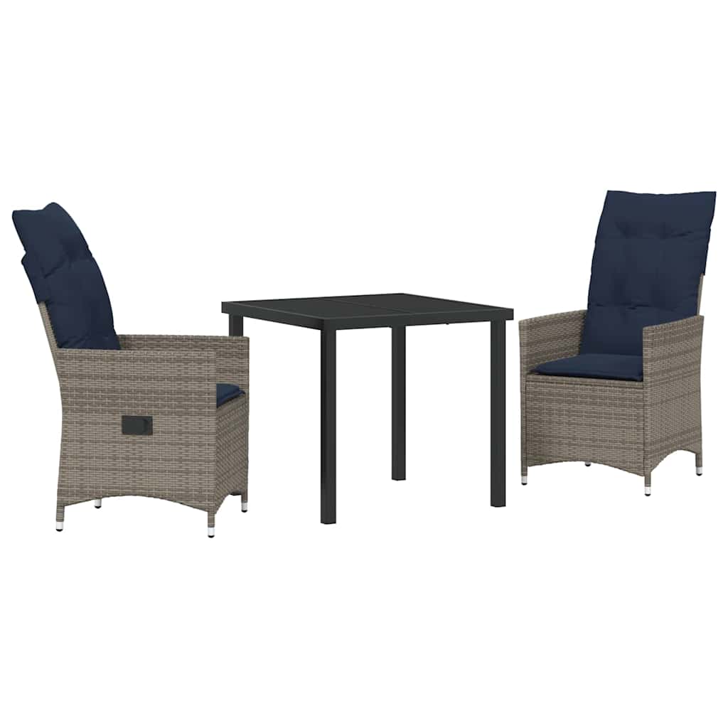 Juego de mesa y sillas con cojín 3 pcs Gris Ratán sintético