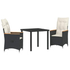 Conjunto de Comedor de Jardín 3 pcs Negro ratán sintético