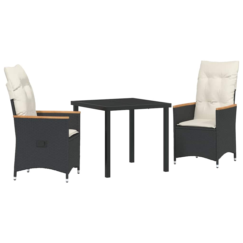 Conjunto de Comedor de Jardín 3 pcs Negro ratán sintético