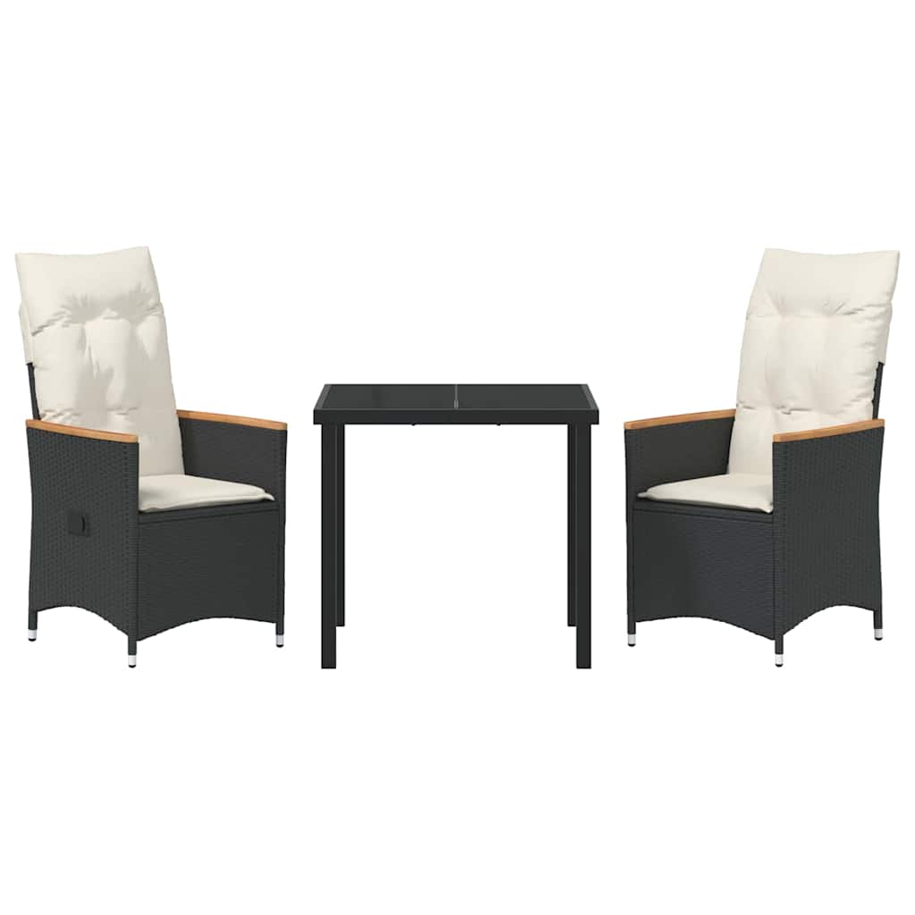 Conjunto de Comedor de Jardín 3 pcs Negro ratán sintético