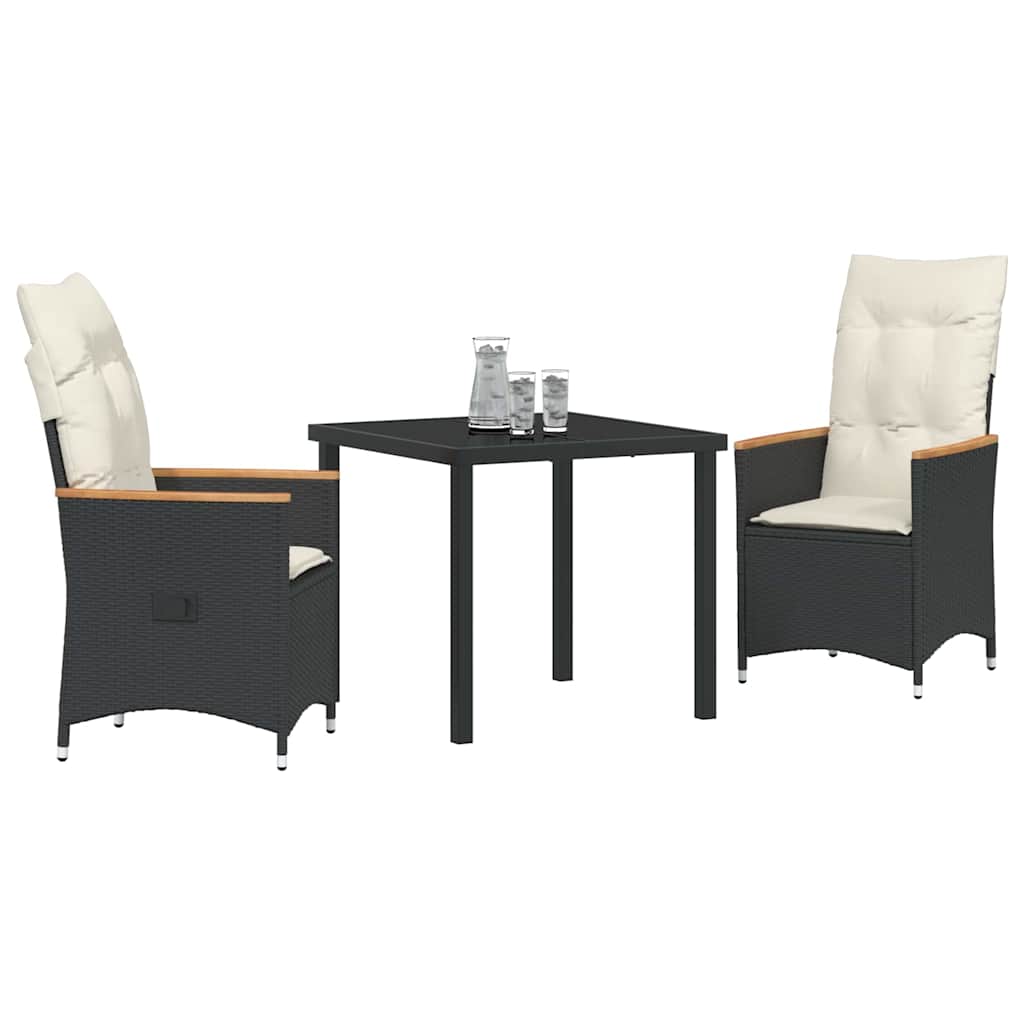Conjunto de Comedor de Jardín 3 pcs Negro ratán sintético