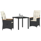 Conjunto de Comedor de Jardín 3 pcs Negro ratán sintético