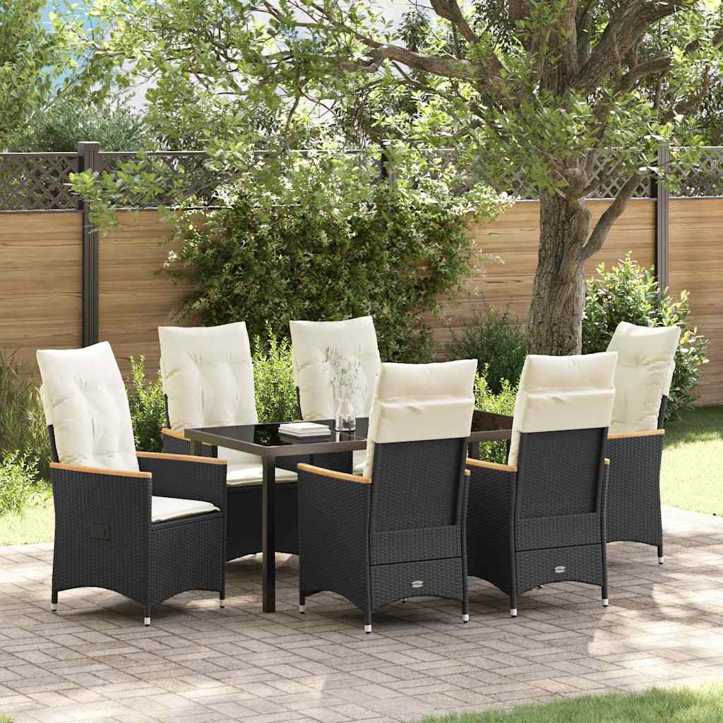 Conjunto de Comedor de Jardín 7 pcs Negro ratán sintético
