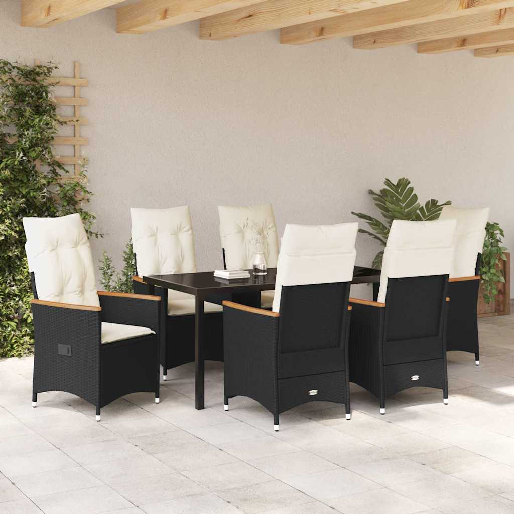 Conjunto de Comedor de Jardín 7 pcs Negro ratán sintético