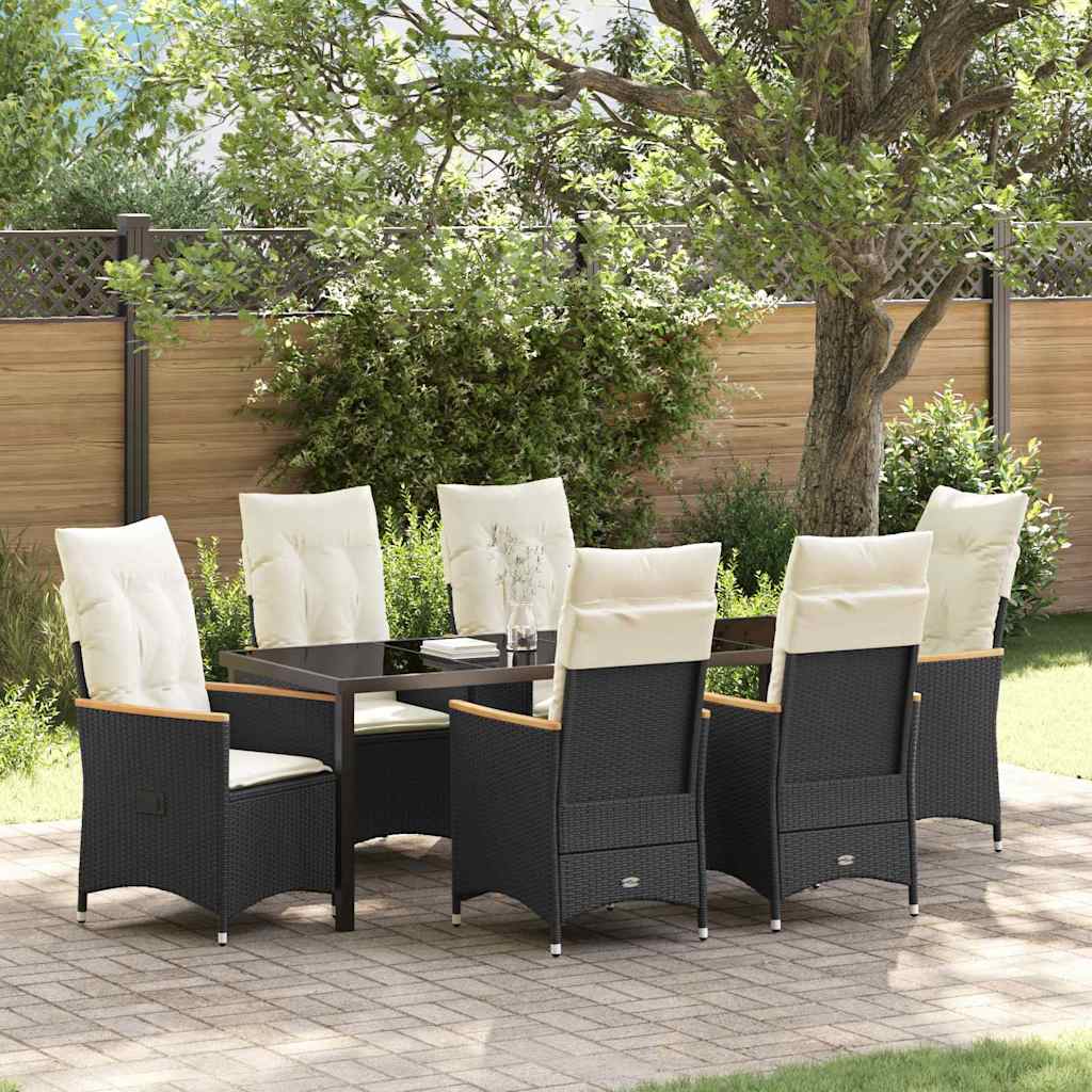 Conjunto de Comedor de Jardín 7 pcs Negro ratán sintético