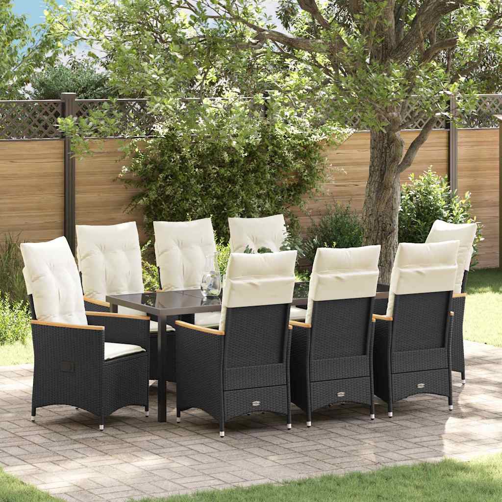 Conjunto de Comedor de Jardín 9 pcs Negro ratán sintético