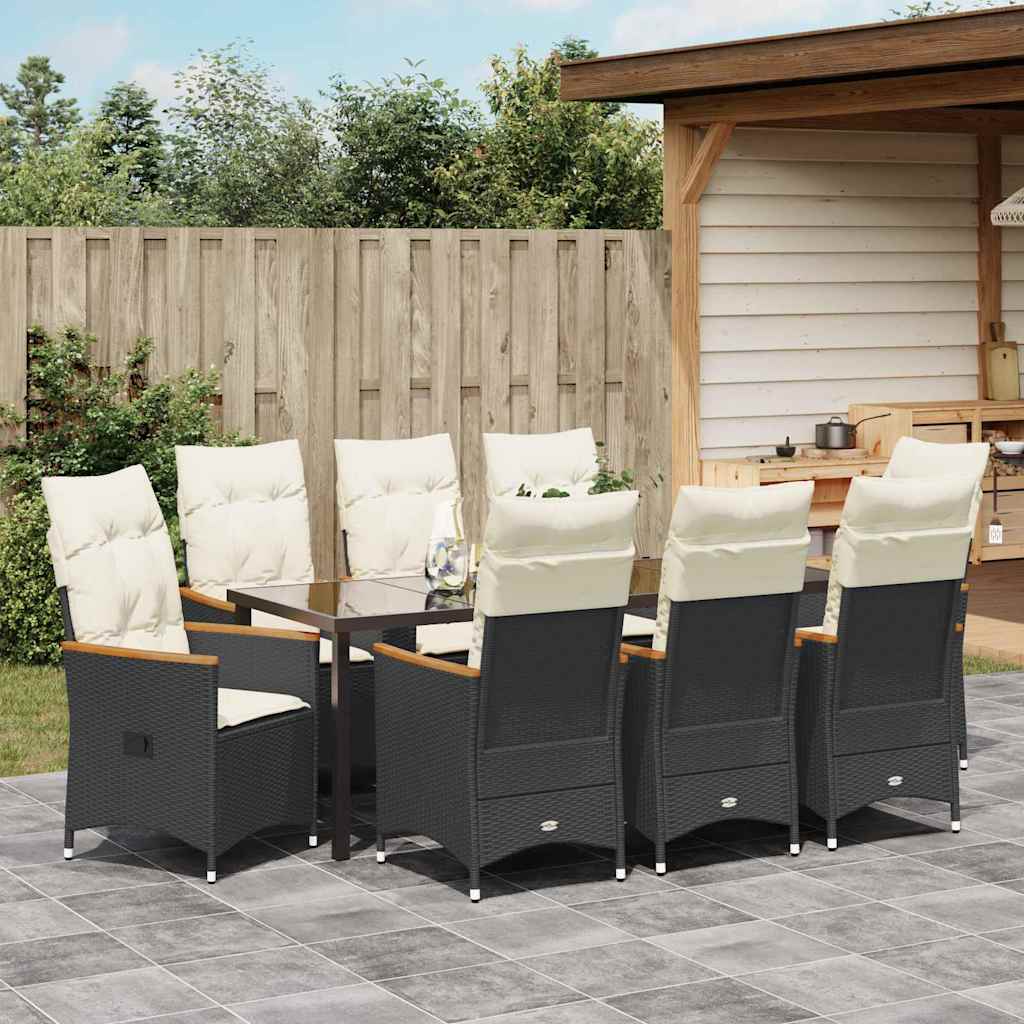 Conjunto de Comedor de Jardín 9 pcs Negro ratán sintético