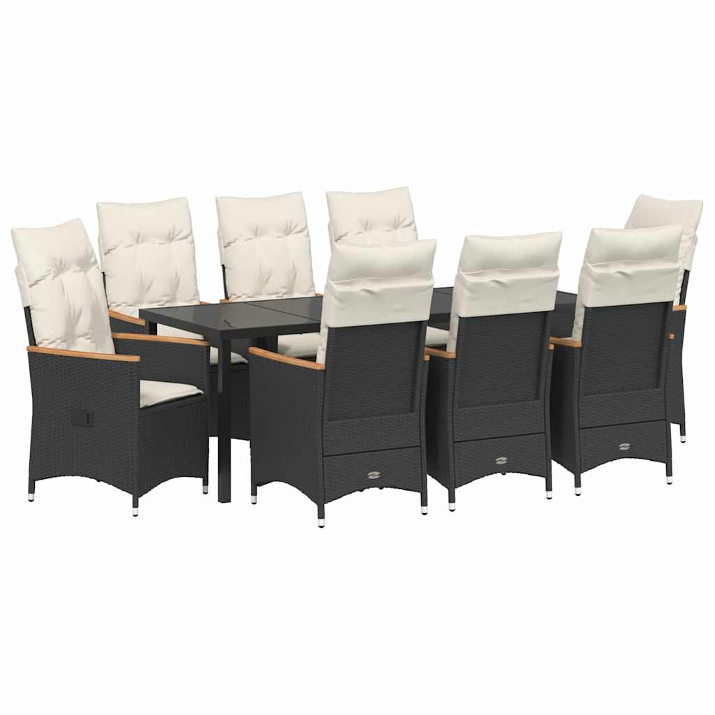 Conjunto de Comedor de Jardín 9 pcs Negro ratán sintético