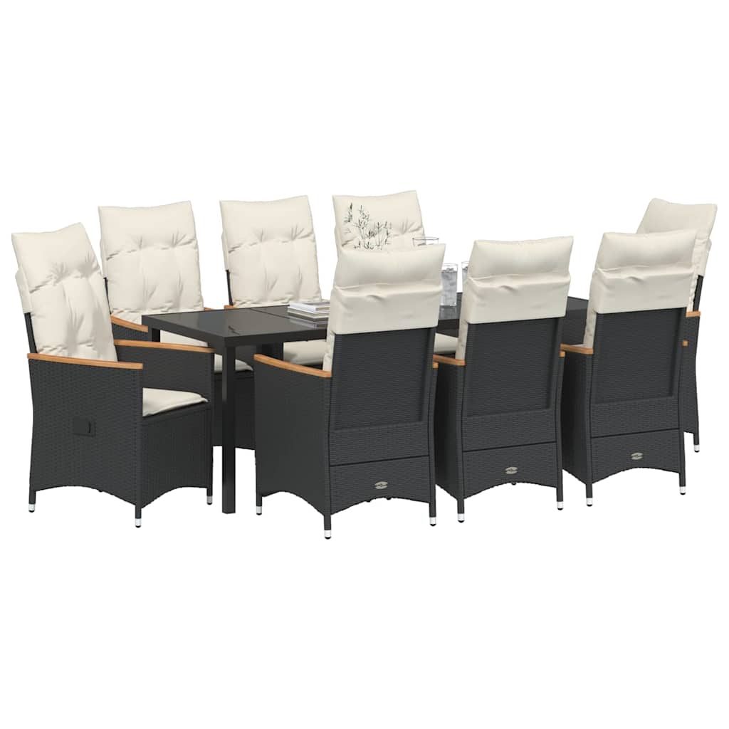 Conjunto de Comedor de Jardín 9 pcs Negro ratán sintético