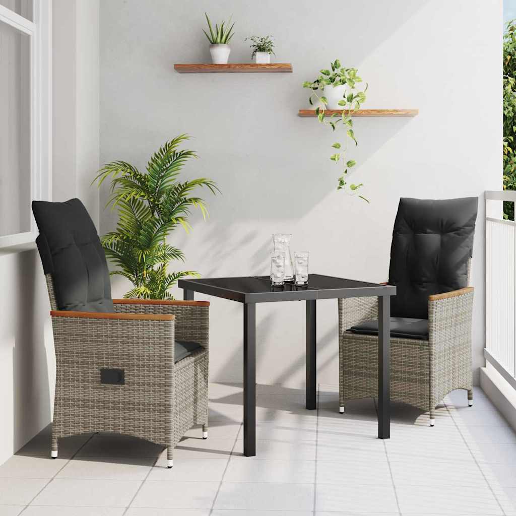 Conjunto de Comedor de Jardín 3 pcs Gris ratán sintético