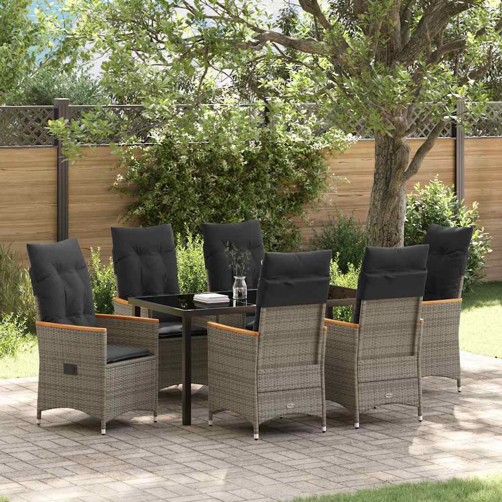 Conjunto de Comedor de Jardín 7 pcs Gris Claro ratán sintético