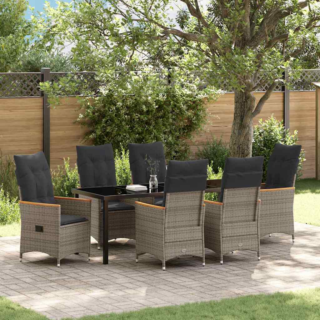 Conjunto de Comedor de Jardín 7 pcs Gris Claro ratán sintético