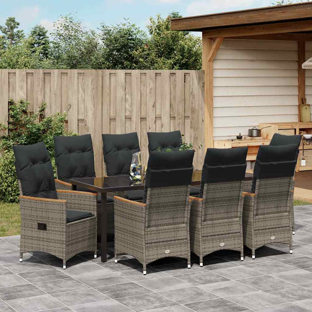 Conjunto de Comedor de Jardín 9 pcs Gris ratán sintético