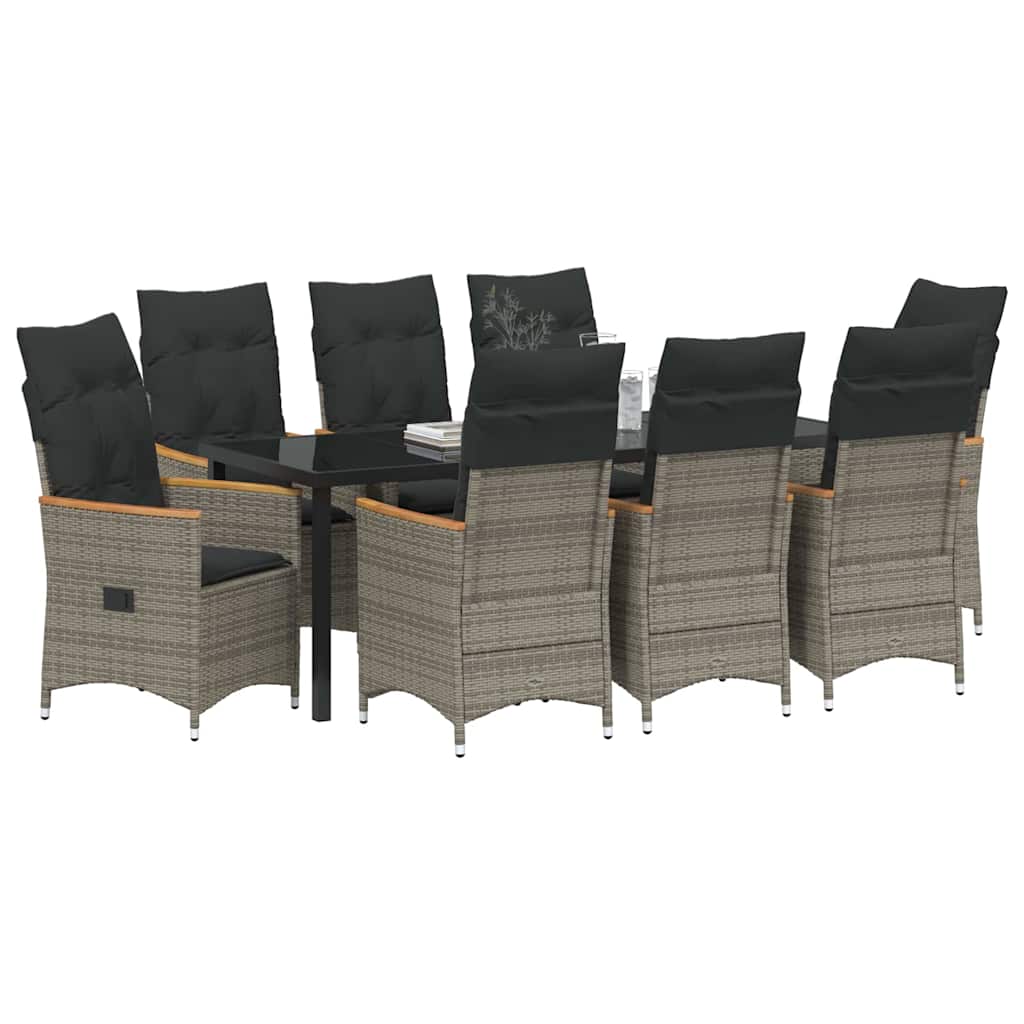 Conjunto de Comedor de Jardín 9 pcs Gris ratán sintético