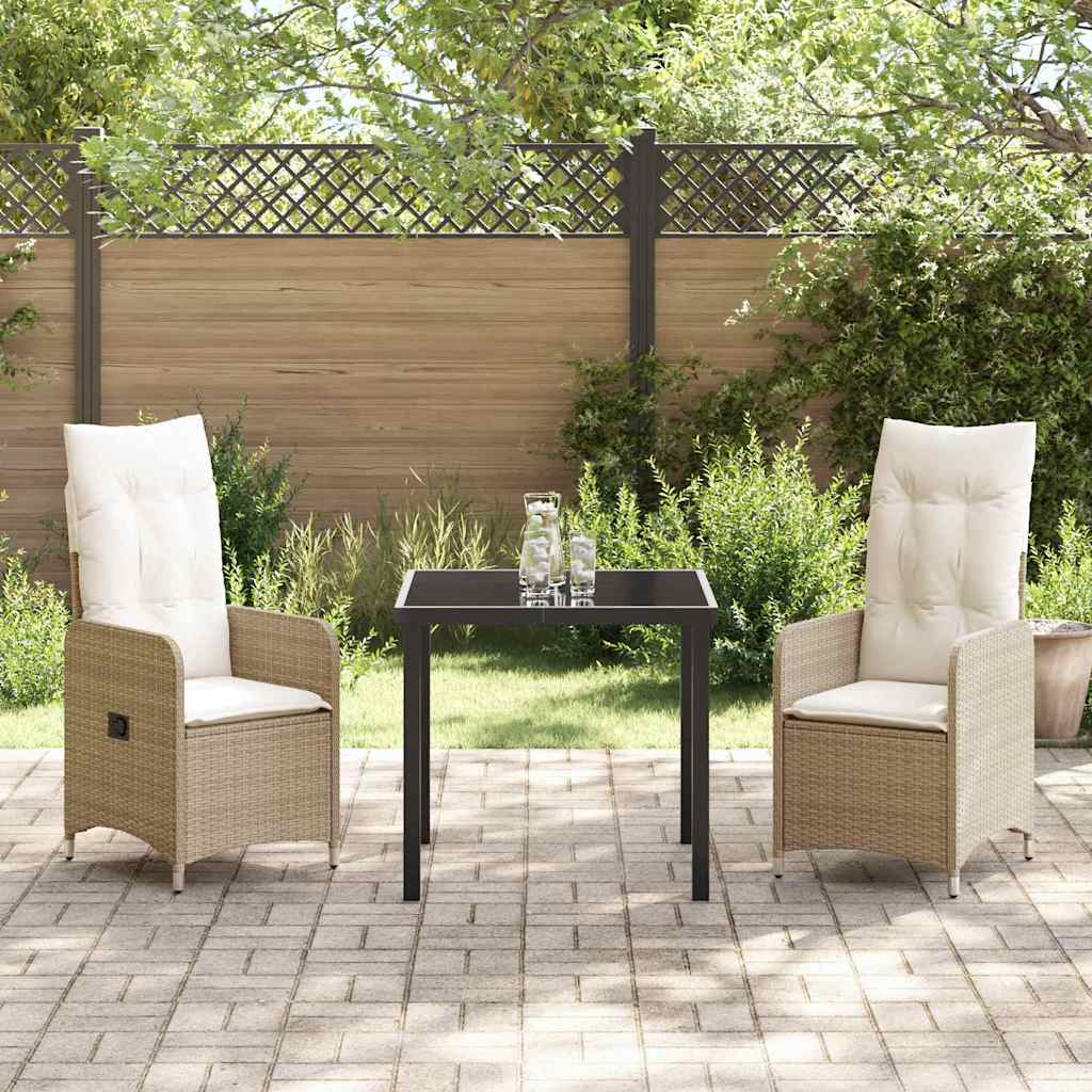 Conjunto de Comedor de Jardín 3 pcs Beige ratán sintético