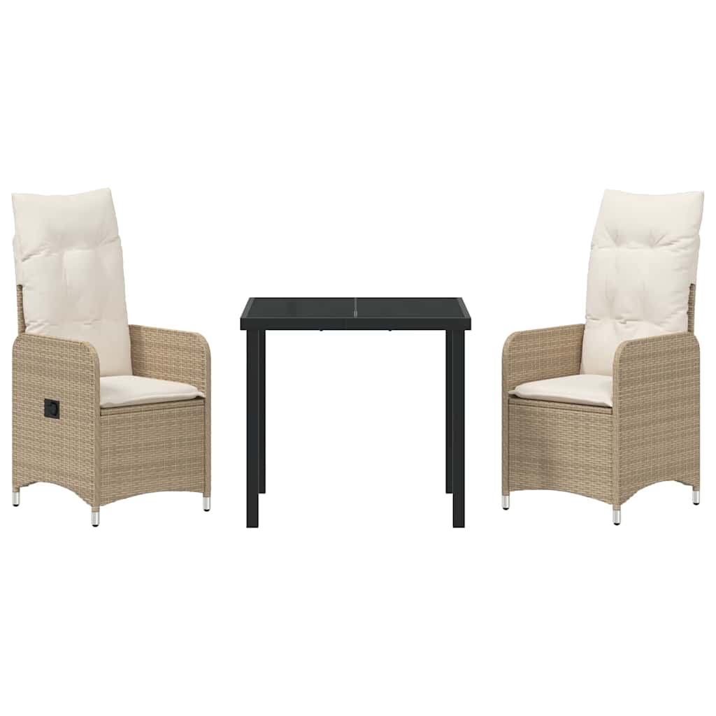 Conjunto de Comedor de Jardín 3 pcs Beige ratán sintético