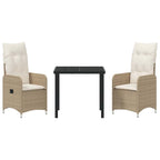 Conjunto de Comedor de Jardín 3 pcs Beige ratán sintético