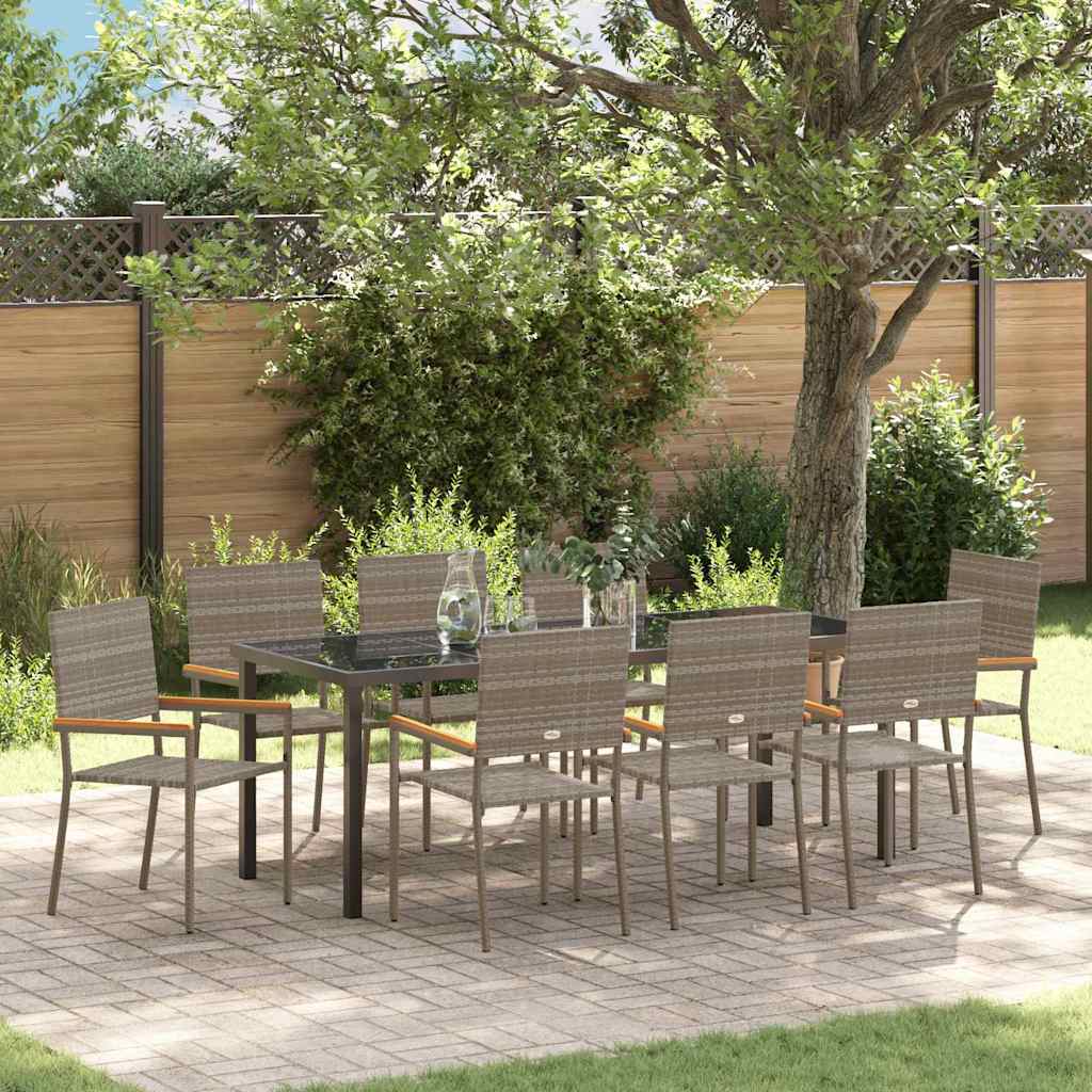 Conjunto de Comedor de Jardín 9 pcs Gris ratán sintético