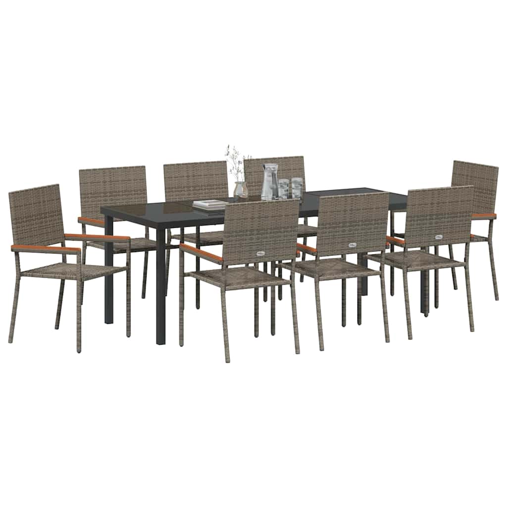 Conjunto de Comedor de Jardín 9 pcs Gris ratán sintético