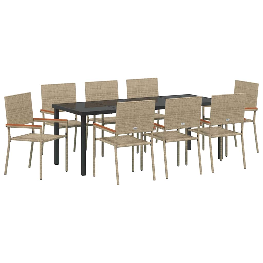 Conjunto de Comedor de Jardín 9 pcs Beige ratán sintético