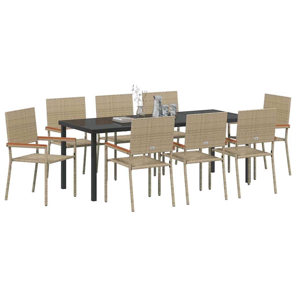 Conjunto de Comedor de Jardín 9 pcs Beige ratán sintético