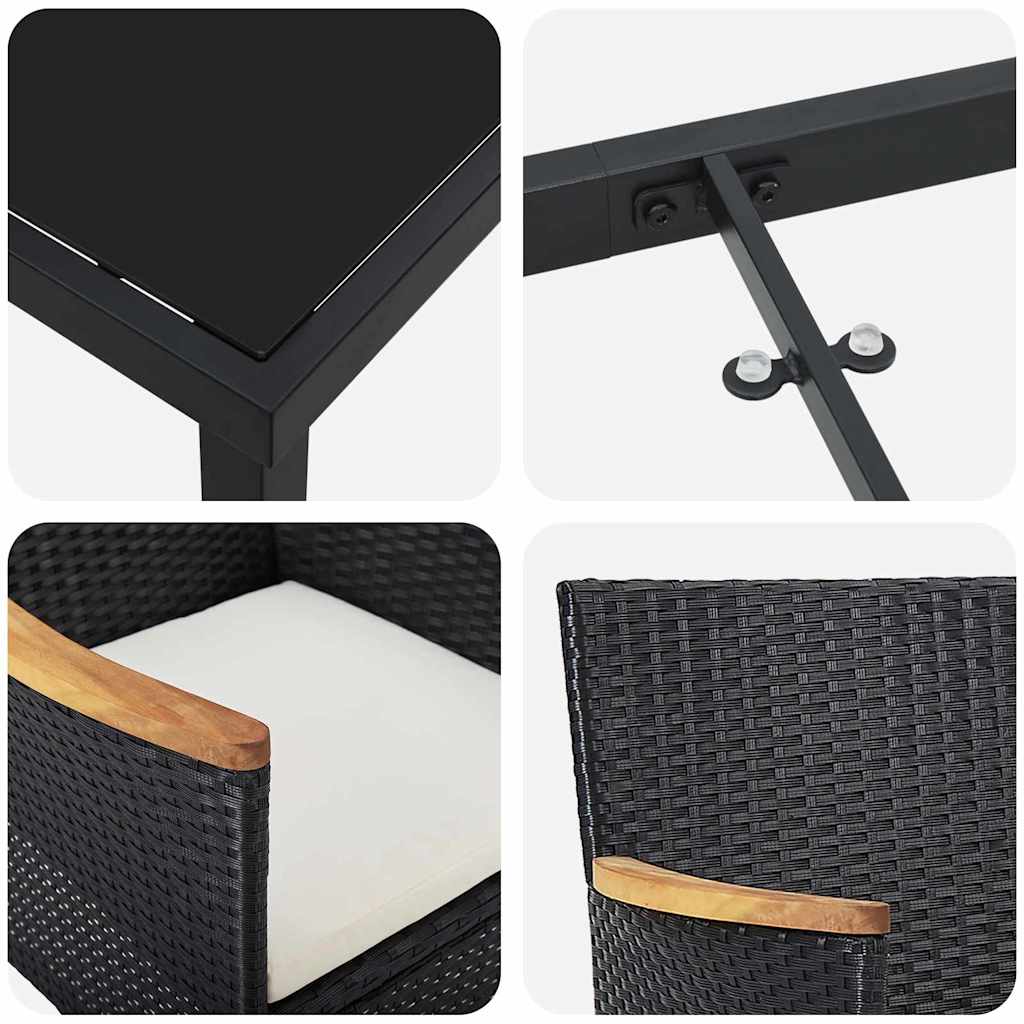 Conjunto de Comedor de Jardín 3 pcs Negro ratán sintético