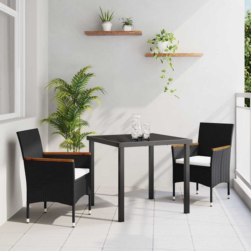 Conjunto de Comedor de Jardín 3 pcs Negro ratán sintético