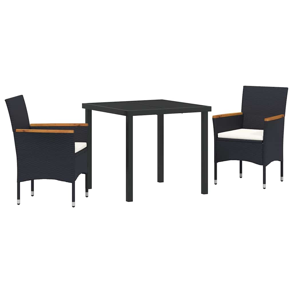 Conjunto de Comedor de Jardín 3 pcs Negro ratán sintético